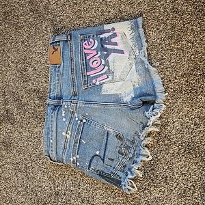 Vintage look AE Distressed "I Love Ya" Super Short Denim Shorts Size 4